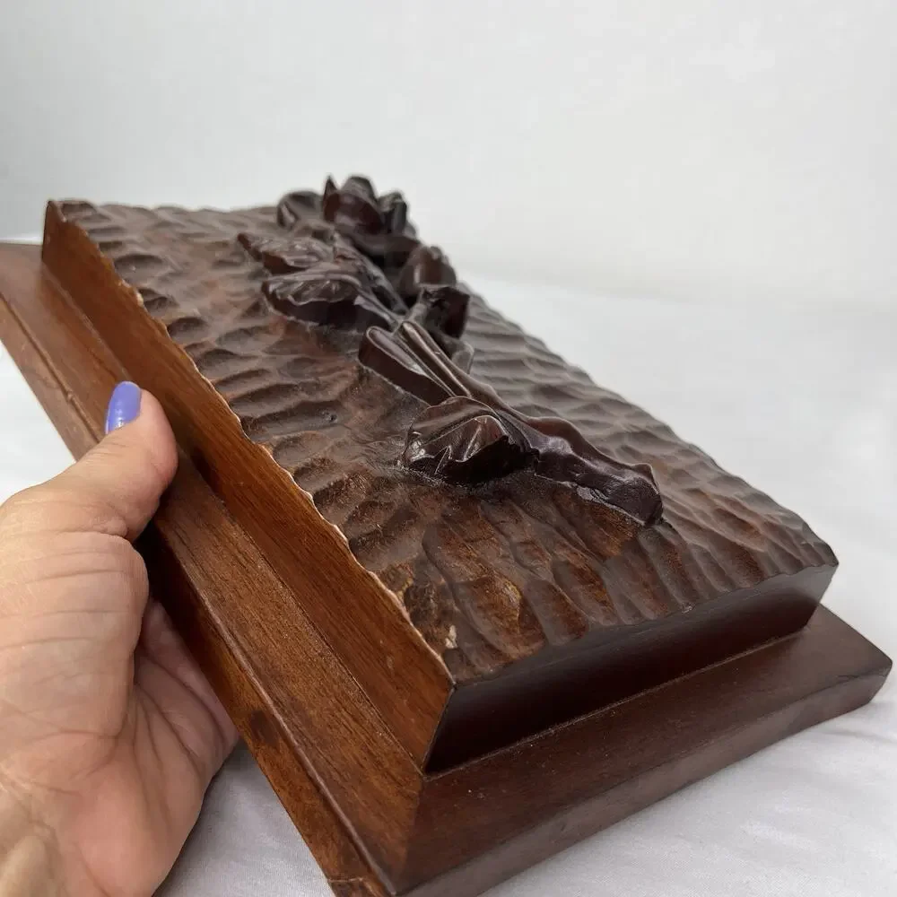 Vintage Hand Carved Rose sculpture 3D home decor, hanging wall decor, solid wood